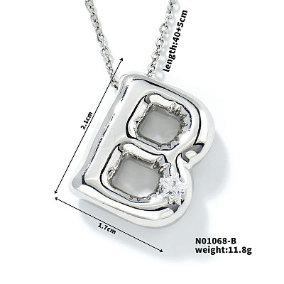 Brass Pave Clear Cubic Zirconia Shiny Balloon Letter Pendant Necklaces IT0451-2-1