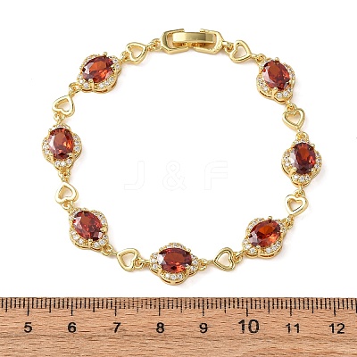 Heart & Oval Brass Micro Pave Cubic Zirconia Link Chain Bracelets for Women BJEW-A163-03G-02-1