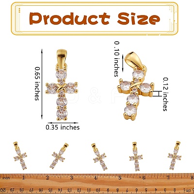 5Pcs Brass Micro Pave Clear Cubic Zirconia Pendant ZIRC-SZ0002-16-1