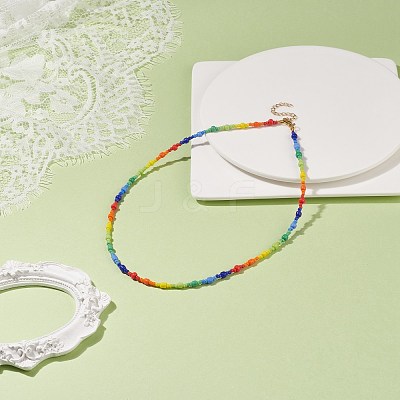 Glass Seed Beaded Necklace for Women NJEW-JN03931-1