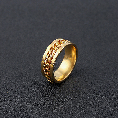 304 Stainless Steel Rotatable Chain Finger Rings for Men FS-WG60CA3-28-1
