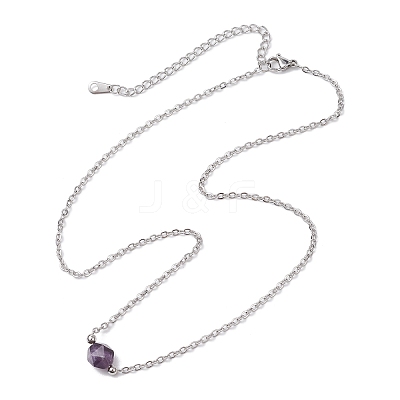Natural Amethyst/Rose Quartz/Tiger Eye/Amazonite/Sodalite Faceted Round Pendant Necklaces NJEW-JN05133-01-1