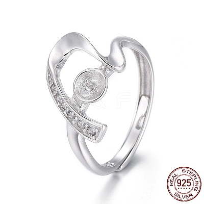 Anti-Tarnish Adjustable Rhodium Plated 925 Sterling Silver Finger Design Ring Mounts Fittings with Pearl Seat STER-F048-23P-1