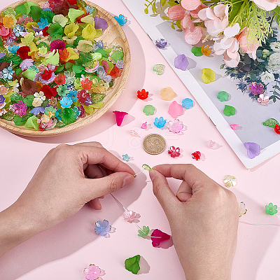 300Pcs 6 Styles Spray Paint ABS Plastic Imitation Pearl Bead Caps MACR-SC0002-75-1
