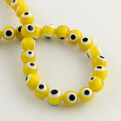 Round Handmade Evil Eye Lampwork Beads Strands LAMP-R114-8mm-01-1