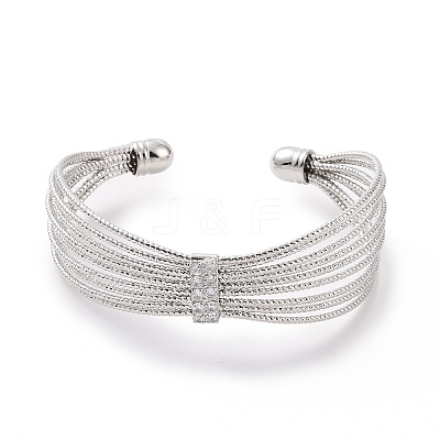 Clear Cubic Zirconia Multi-Strand Open Cuff Bangle BJEW-F445-15P-1