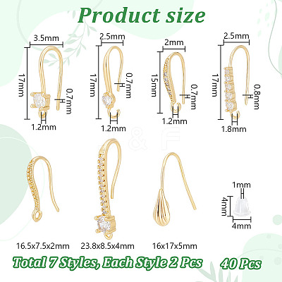 14Pcs 7 Style Brass Micro Pave Clear Cubic Zirconia Earring Hooks KK-UN0002-21-1