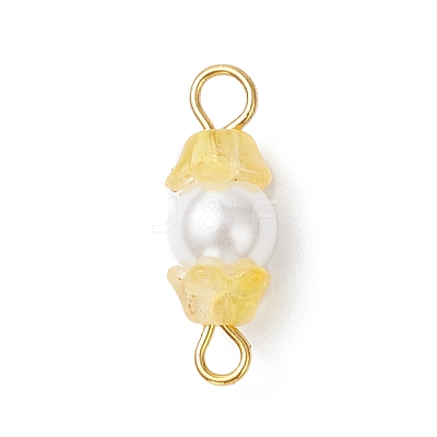 Baking Paint Pearlized Glass Pearl & Acrylic Flower Connector Charms PALLOY-JF04299-02-1