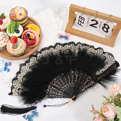 Plastic & Feather Fan Staves Design AJEW-WH20064-47A-1