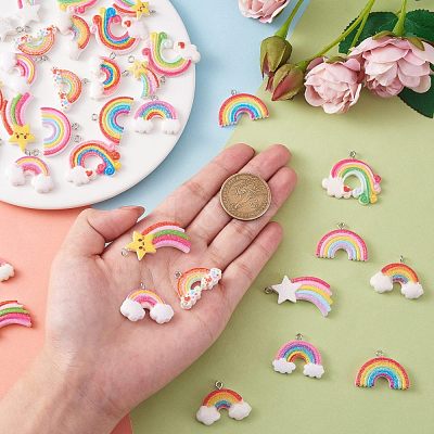 36 Pieces 12 Styles Glitter Powder Rainbow Pendants JX250A-1