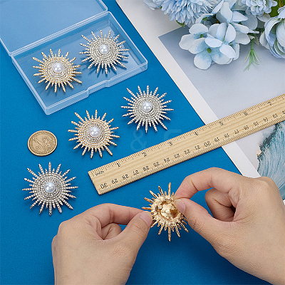 6Pcs 2 Colors Sun Alloy Rhinestone Brocches JEWB-FG0001-41-1