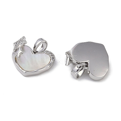 Brass & Shell & Clear Cubic Zirconia Charms KK-G497-16P-1