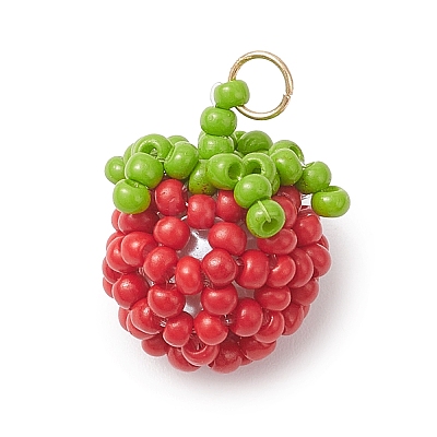 Glass Seed Beaded Tomato Pendants PALLOY-MZ01081-04-1