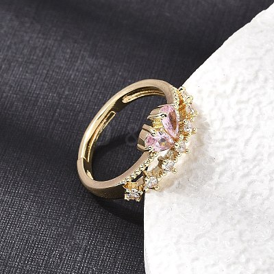 Brass Micro Pave Cubic Zirconia Cuff Open Rings CU-CBA5C10-07G-1