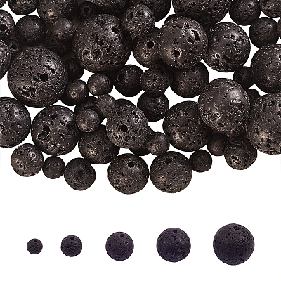 5 Style Natural Lava Rock Round Beads Strands G-CJ0001-52-1