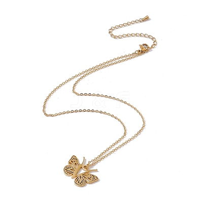 Initial Letter with Butterfly Pendant Necklace NJEW-C026-01G-V-1