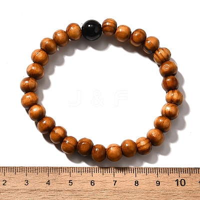 Wood Beaded Stretch Bracelets BJEW-JB01941-1