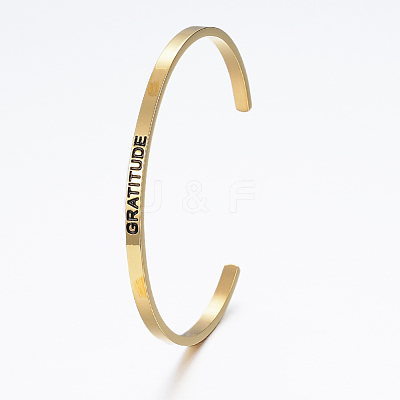 304 Stainless Steel Inspirational Cuff Bangles BJEW-K173-15G-1