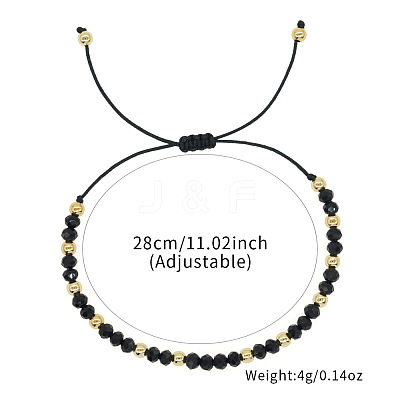 Glass & Brass Round Beads Braided Bead Bracelets RD6595-1-1