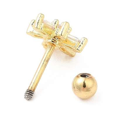 Brass Micro Pave Clear Cubic Zirconia Stud Earrings EJEW-L265-08G-1