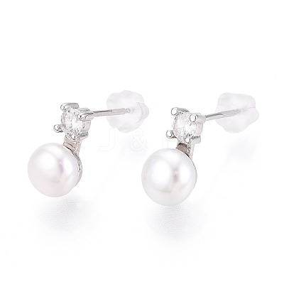 Brass Natural Pearl Stud Earrings PEAR-N020-08G-1
