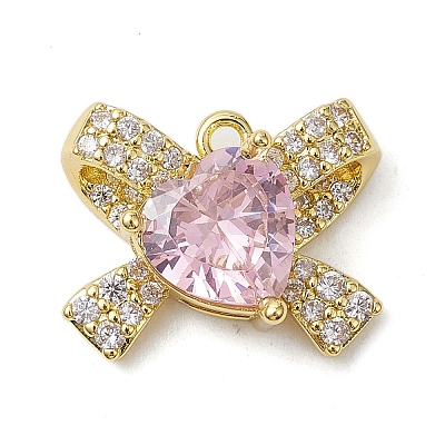 Rack Plating Brass Micro Pave Pink Cubic Zirconia Pendants KK-H463-10G-02-1