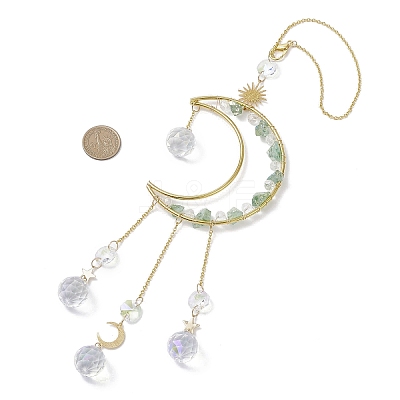 Nuggets Natural Quartz & Brass Moon Hanging Suncatchers HJEW-JM04253-03-1