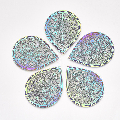 Ion Plating(IP) 304 Stainless Steel Filigree Big Pendants X-STAS-S108-32-1