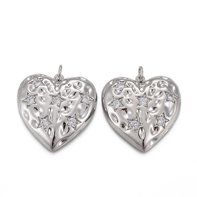 Hammered Brass Micro Pave Clear Cubic Zirconia Pendants KK-F821-14P-1