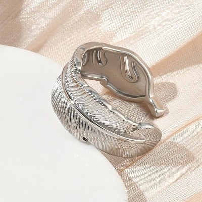304 Stainless Steel Cuff Open Rings for Women RJEW-L341-03B-P-1