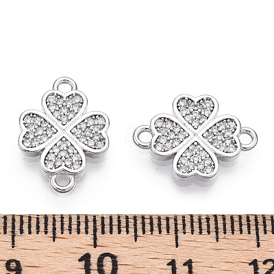 Brass Micro Pave Clear Cubic Zirconia Connector Charms KK-E068-VB338-P-1