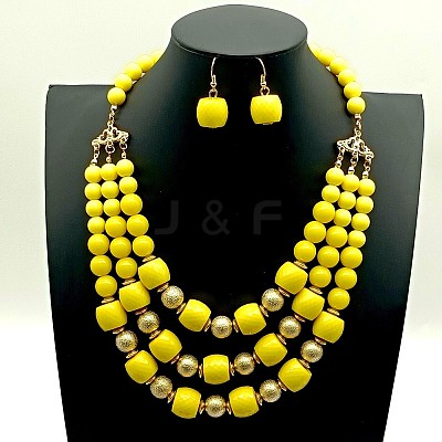 Acrylic Round Beaded Multilayer Necklaces & Dangle Earrings Sets FS-WG7ABDD-02-1