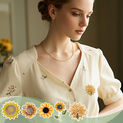 5Pcs 5 Styles Sunflower Alloy Rhinestone Lapel Pins for Backpack Clothes JEWB-OC0001-05-1