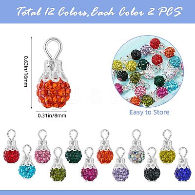 24Pcs 12 Colors Handmade Polymer Clay Rhinestone Pendants PALLOY-SW0026-02-1