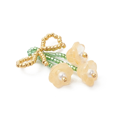 Glass Seed Beaded Bowknot with Flower Pendants PALLOY-MZ01129-03-1