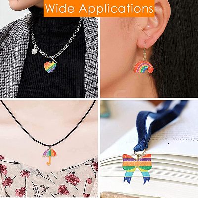 14Pcs 7 Shapes Rainbow Style Printed Acrylic Glitter Powder Pendants OACR-CJ0001-93-1