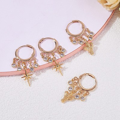 Cactus Brass Dangle Huggie Hoop Earrings EJEW-SW00001-05-1