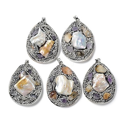 Baroque Natural Freshwater Shell Polymer Clay Rhinestone Big Pendants BSHE-P033-15A-1