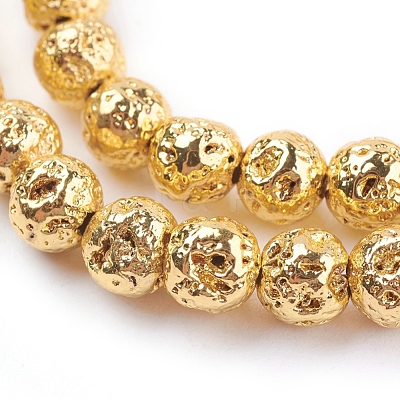 Electroplated Natural Lava Rock Beads Strands G-K259-57-4mm-G-1