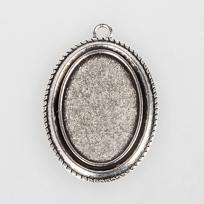 Vintage Tibetan Style Alloy Pendant Cabochon Bezel Settings X-TIBEP-O006-13AS-1