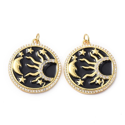 Brass Clear Cubic Zirconia Enamel Pendants ZIRC-C024-29G-1