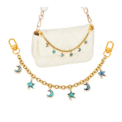 Brass & Natural Paua Shell Star Moon Charm 304 Stainless Steel Bag Decorative Chains HJEW-PH02278-1
