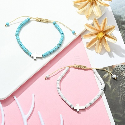 2Pcs 2 Style Natural Howlite & Synthetic Turquoise Braided Bead Bracelets Set BJEW-JB09464-01-1