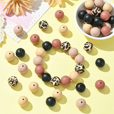 50Pcs 5 Styles Round Silicone Focal Beads SIL-YW0001-34A-1