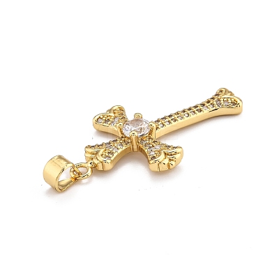 Brass Micro Pave Clear Cubic Zirconia Pendants ZIRC-J025-45G-1