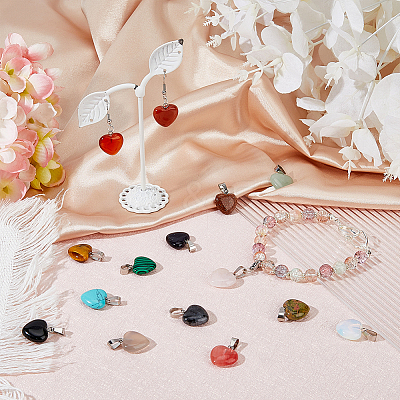15Pcs 15 Styles Heart Gemstone Pendants G-FI0001-34-1