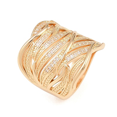 Brass Micro Pave Cubic Zirconia Finger Rings for Women CU-CBAA973-01G-1