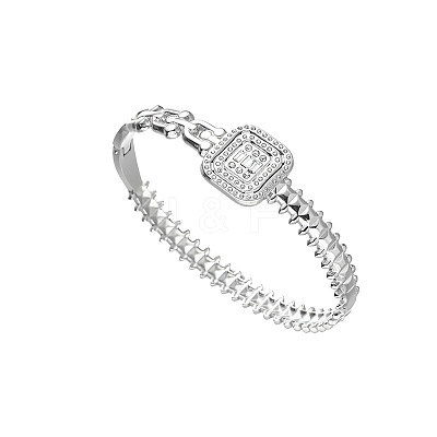 Square 304 Stainless Steel Micro Pave Clear Cubic Zirconia Bangles FS-WG8C862-02-1