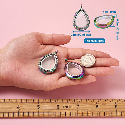 2Pcs 2 Style Alloy Magnetic Locket Pendants PALLOY-TA0002-35M-1