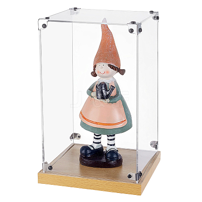 Transparent Acrylic Minifigure Display Cases with Wooden Base ODIS-WH0030-298B-1